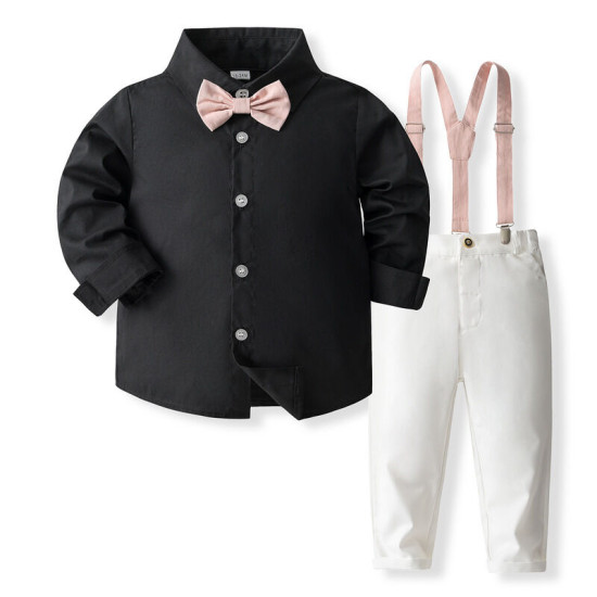 12M-5Y Toddler Boys Suit Sets Shirts & Suspender Pants Black  Boys Clothing  