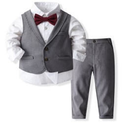 12M-5Y Toddler Boys Suit Sets Shirts & Suspender Pants & Vest Gray  Boys Clothing  