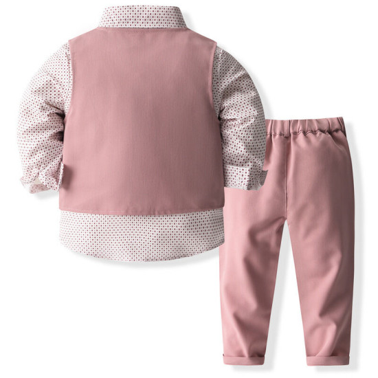 12M-5Y Toddler Boys Pink Suit Sets Shirts & Suspender Pants & Vest  Boys Clothing  