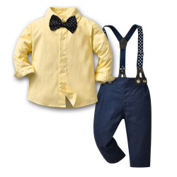 9M-6Y Toddler Boys Suit Sets Yellow Bowtie Shirts And Suspender Pants  Baby Clothes  