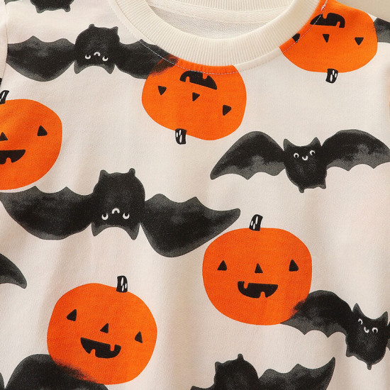 18M-7Y Toddler Halloween Pumpkin Print Crew Neck Pullover  Toddler Clothes  