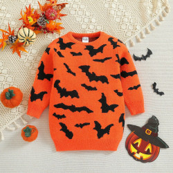 3-7Y Toddler Halloween Bat Pumpkin Knit Sweater  Toddler Boutique Clothing  