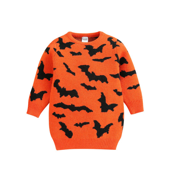 3-7Y Toddler Halloween Bat Pumpkin Knit Sweater  Toddler Boutique Clothing  