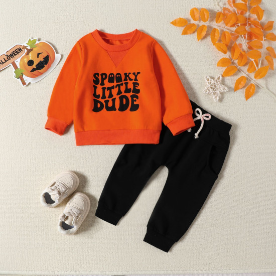 12M-5Y Toddler Halloween Letter Ghost Print Sweatshirt Set  Toddler Boutique Clothing  