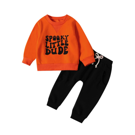 12M-5Y Toddler Halloween Letter Ghost Print Sweatshirt Set  Toddler Boutique Clothing  