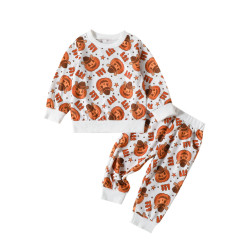 3M-4Y Toddler Sets Round Neck Halloween Pumpkin Set  Toddler Boutique Clothing  