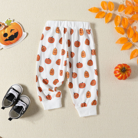 3M-4Y Toddler Halloween Pumpkin Print Sweatshirt And Trousers Set  Toddler Clothing  