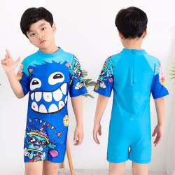 4-8Y Animal Cartton Graphic Print Short Sleeve Swimwear Jumpsuit  Kids Boutique Clothing  