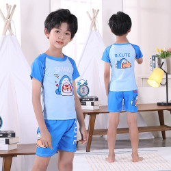 3-11Y Whale Sea Animal Print Colorblock Short Sleeve Tops And Shorts Swimwear Set  Kids Boutique Clothing  