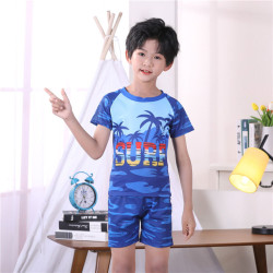 4-9Y Blue Coconut Tree Short Sleeve Tops And Shorts Set  Kids Boutique Clothing  