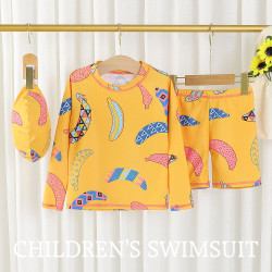 18M-7Y Toddler Boy Swimwear & Beachwear Sets Long-Sleeved Cartoon Banana Print Top And Shorts  Toddler Boy Clothes  