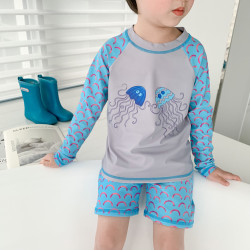 18M-7Y Toddler Boy Swimwear & Beachwear Sets Cartoon Jellyfish Print Fish Scale Pattern Long Sleeve Top And Shorts  Clothing For Boys  