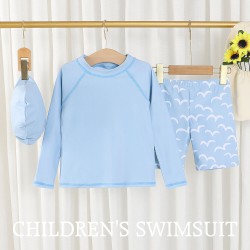 18M-7Y Toddler Boy Swimwear & Beachwear Sets Long-Sleeved Line Top And Wave-Printed Shorts  Clothing For Boys  