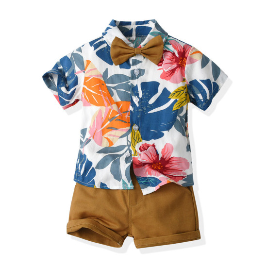 6M-6Y Toddler Boys Beach Sets Tropical Print Bowtie Shirts & Shorts  Boys Clothing  