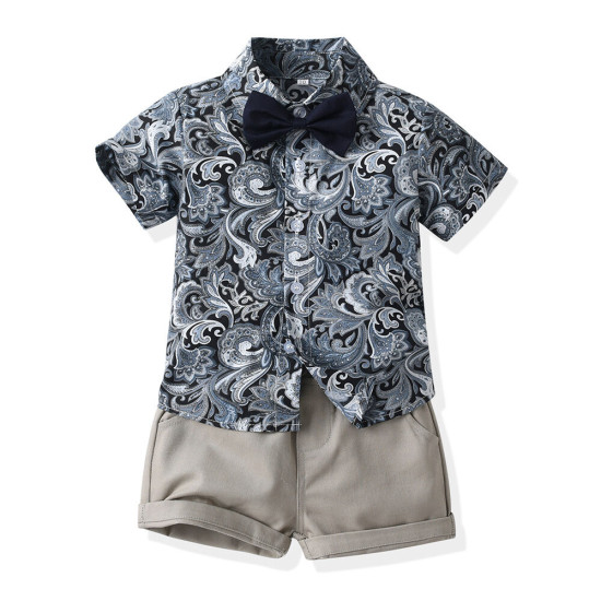 6M-6Y Toddler Boys Beach Sets Tropical Print Bowtie Shirts & Shorts  Boys Clothing  