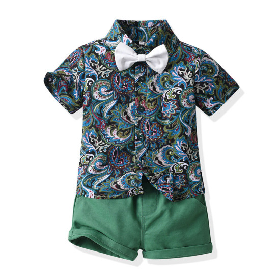 6M-6Y Toddler Boys Beach Sets Tropical Print Bowtie Shirts & Shorts  Boys Clothing  