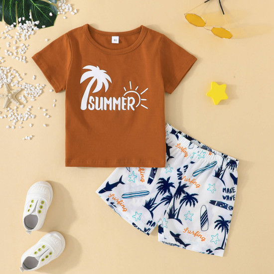 9M-4Y Toddler Boys Palm Leaf T-Shirt And Pants Two-Piece Sets  Boys Clothing  