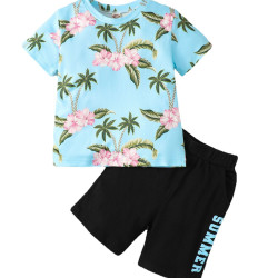 18M-7Y Toddler Boys Beach Sets Flower T-Shirts And Letter Shorts  Boys Clothing  