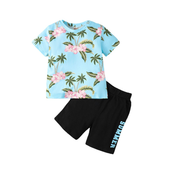 18M-7Y Toddler Boys Beach Sets Flower T-Shirts And Letter Shorts  Boys Clothing  