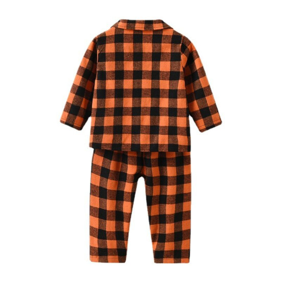 9M-7Y Toddler Boys Pajamas Two-Piece Set Plaid Cotton Cardigan And Pants  Boys Clothes  