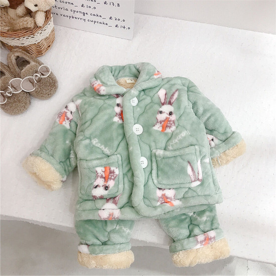 9M-6Y Toddler Flannel Padded Long Sleeve Tops Trousers Pajamas Two Piece Set  Toddler Clothing  