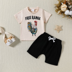 9M-4Y Toddler Boys Letter Rooster Print Short Sleeve Top Shorts  Boys Clothes  