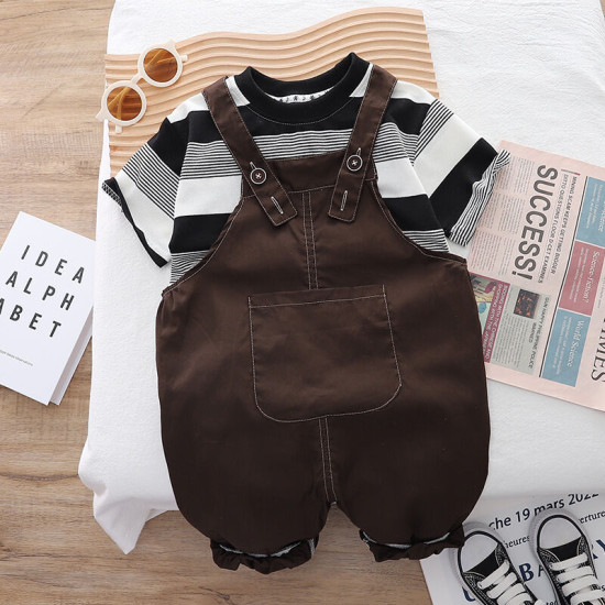 12M-5Y Toddler Boys Sets Round Neck Wide Striped T-Shirts And Overalls  Boys Clothes  